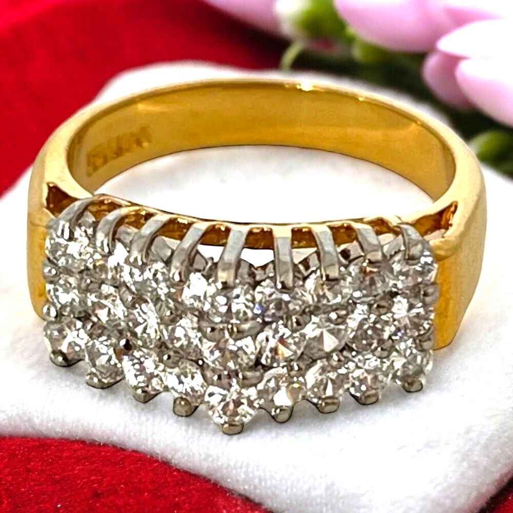 Vintage 1970s CZ Cluster Ring Size 8 14K HGE Gold Plate Original Unworn - 3E